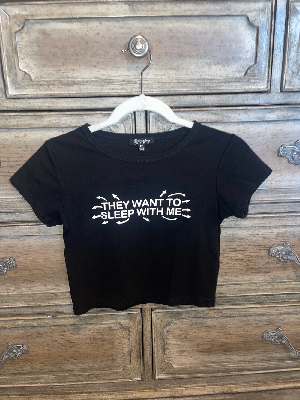 Dolls Kill Black Crop Tee with White Graphic